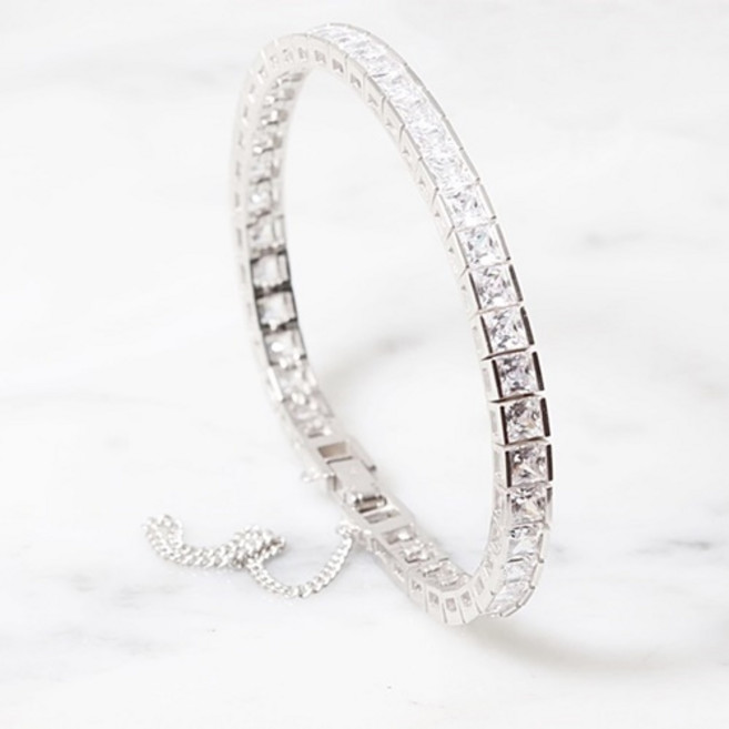 차차실버 스퀘어 테니스 은팔찌 큐빅 세련된 여자 925실버 데일리 화려