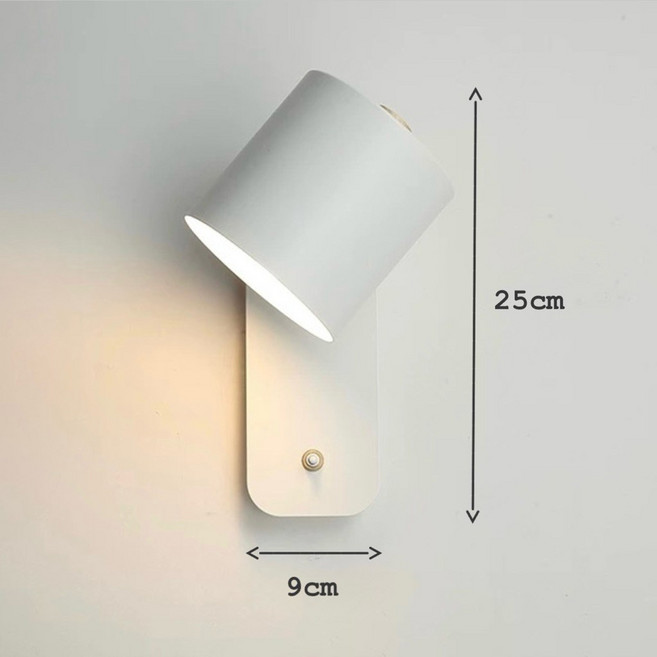 北歐風床頭壁燈 可旋轉閱讀燈 E27燈頭按鈕式開關, 白色款,空台（不含燈泡）