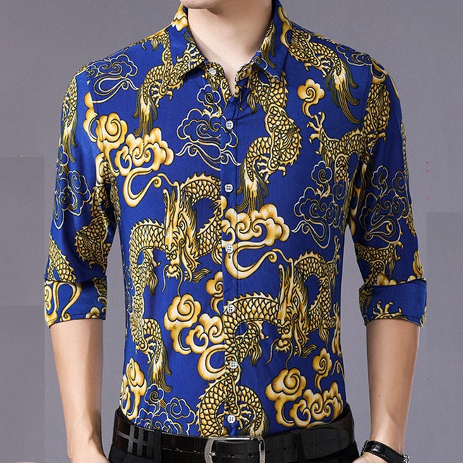 Makone 남성 셔츠 와일드 용무늬 멋진 조폭 영화 형님룩