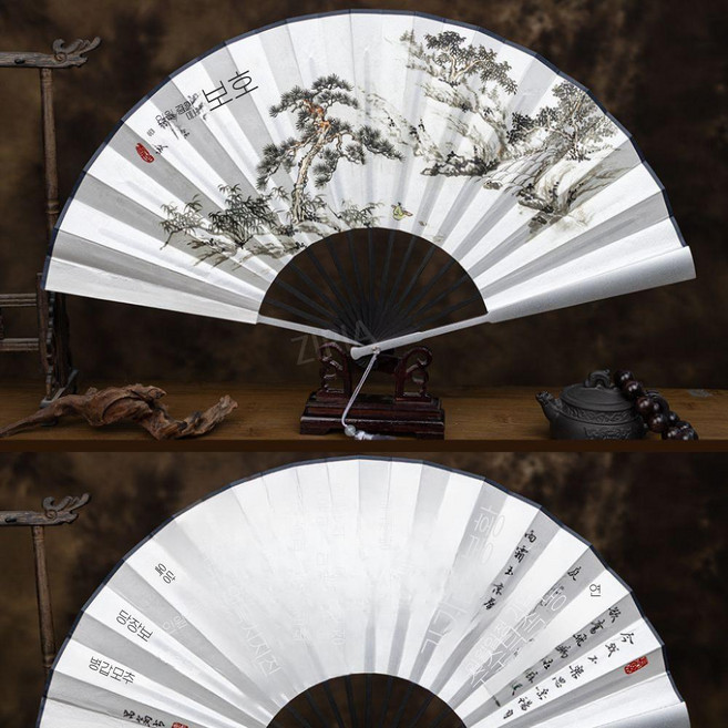 ZIPIA 쇠부채 부채 공연 휴대용 1개 티타늄 쇠, 공예 팬, P. 10인치실버비단현정소나무B