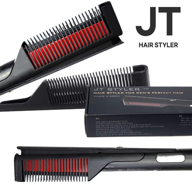 JT 매직 다운펌 빗 고대기 (매직 다운펌 스타일링 3단계 열조절 매직기 헤어스타일링 고데기), 블랙