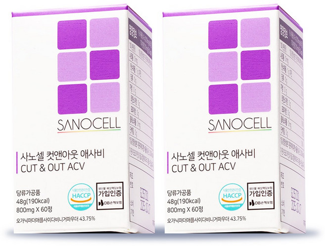 사노셀 컷앤아웃 애사비 (2병 120정) 4개월분 애플사이다비니거 유기산 초모, 2개, 60정