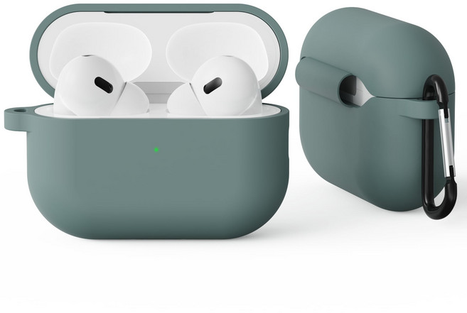 가꼬싶다 소프트 실리콘 에어팟 케이스 + 카라비너 세트, 다크그린, 에어팟 1세대 / 2세대, 2개