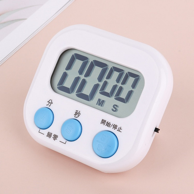 多功能電子計時器 廚房料理學習計時器 大螢幕正倒數計時器 磁吸附支架鬧鐘, 白色-附2顆電池, 1個