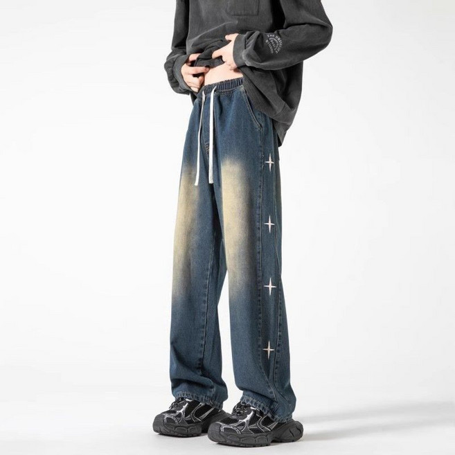 COSYEVNO 남성 청바지 봄 가을 빅사이즈 와이드 하이밴드 허리끈 일자 캐주얼 바지 lyjnzk-7