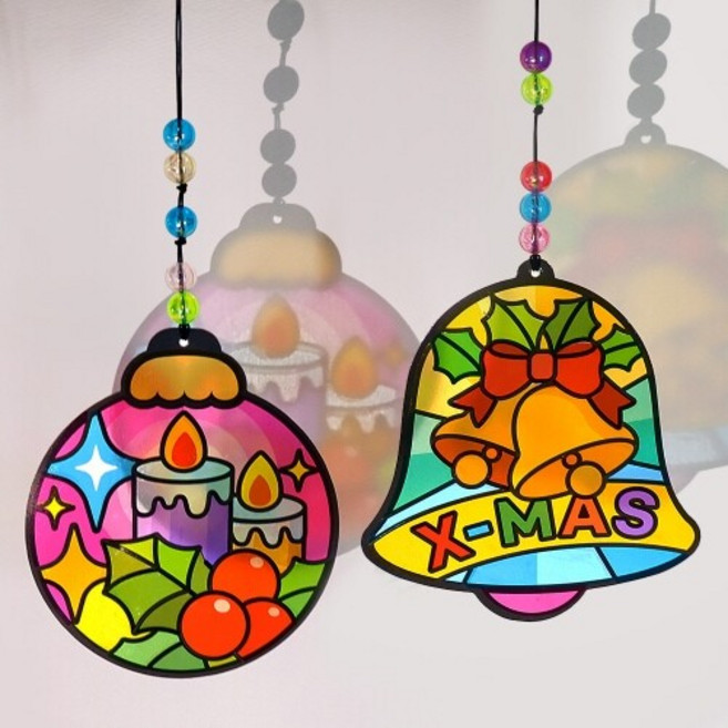 크리스마스 장식 스티커 썬캐쳐 책갈피 모빌 만들기, 징글벨 썬캐쳐 책갈피   U-11-340