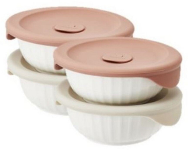 락앤락 바로 한끼 도자기 밥용기, 4세트, 몸체 355ml 2p + 뚜껑캡 2p