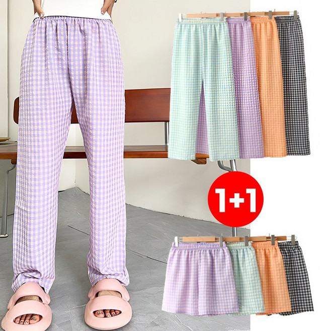 RS1 여성 홈웨어 코튼 파자마 긴바지 + 반바지 2종 세트