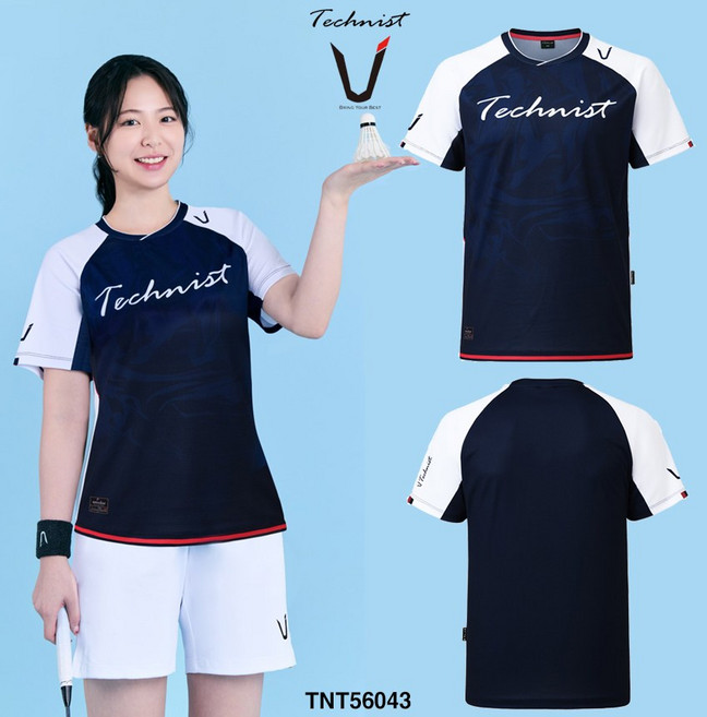 테크니스트 배드민턴 남성 여성 티셔츠 반팔 상의 화이트 네이비 TNT56043 경기복