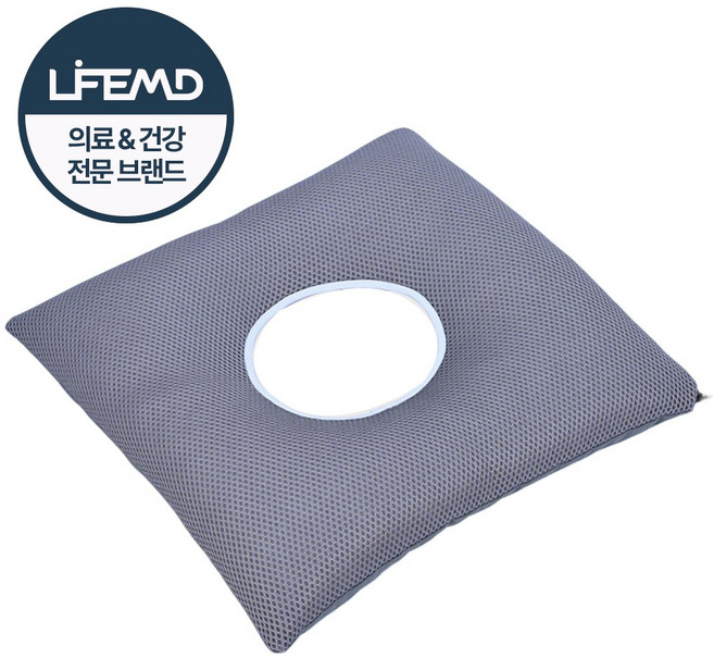 라이프엠디 사각 도넛 방석 임산부 산모 통풍 쿠션 치질 꼬리뼈 통증 방지 휠체어 방석 메모리폼 에어 매쉬 도너츠 차량용 휴대용 다용도, 그레이, 1개