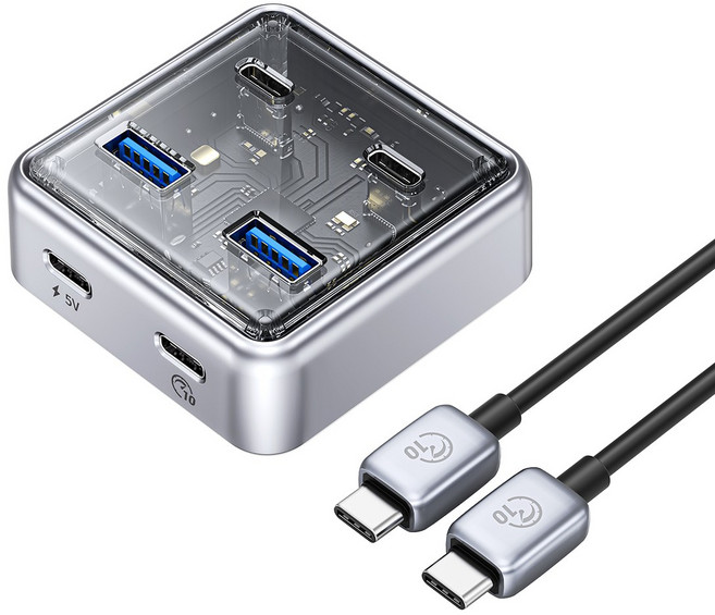 오리코 아연합금 4포트 투명 10Gbps Type-C USB 3.0 허브 XHJ, USB-A*2+Type-C*2, 100cm, USB-A * 2 + 유형-C * 2, 1개