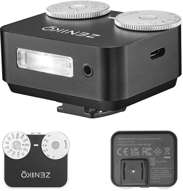 ZENIKO ZA12 카메라 플래시 스피드라이트 듀얼 6500K 200K GR3 후지필름 다이얼 X-T5 소니 파나소닉 X-T30 리코 미니 올림푸스 ZV-E10 니콘, ZA12-블랙