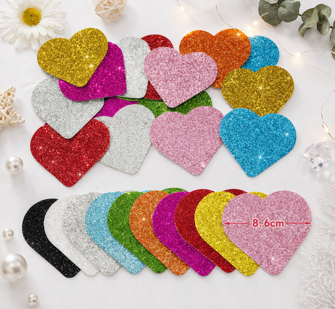 트윈은 두꺼운 반짝이 도형 모양 색종이 글리터 공예 카드지 DIY 꾸미기 미술 테이프 풀 포함, 1팩, 하트