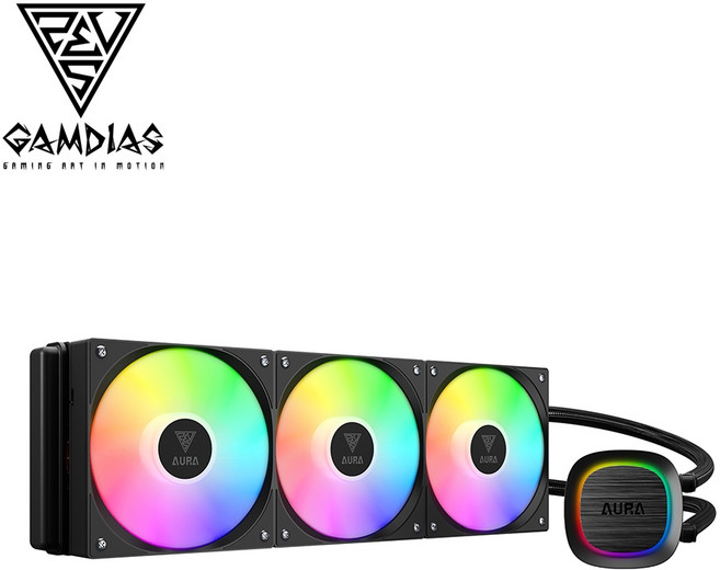 GAMDIAS AURA GL360 V2 一體式水冷散熱器，360mm ARGB燈效，多平台支援，高效靜音, 黑色, 1個