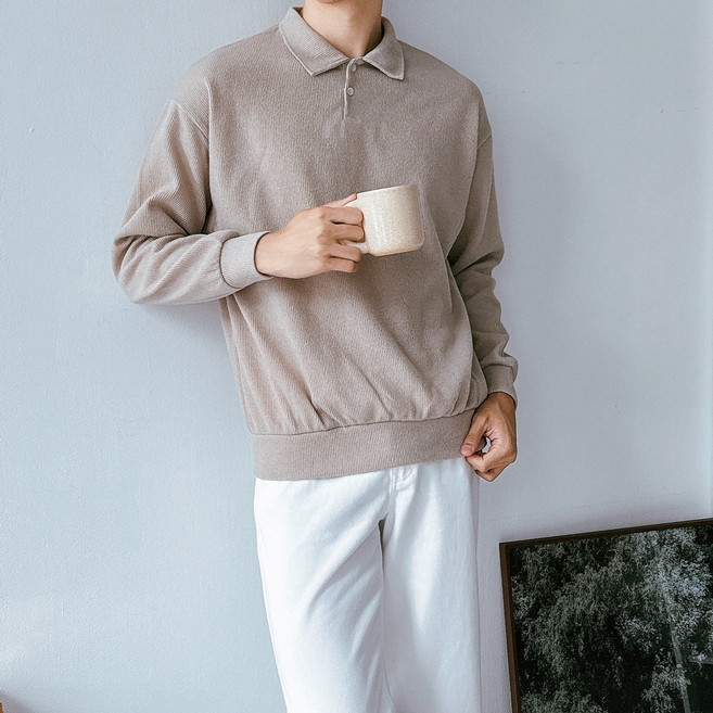 더베이직샵 오버핏 니트 카라티 맨투맨 골지 11컬러 4사이즈 빅사이즈