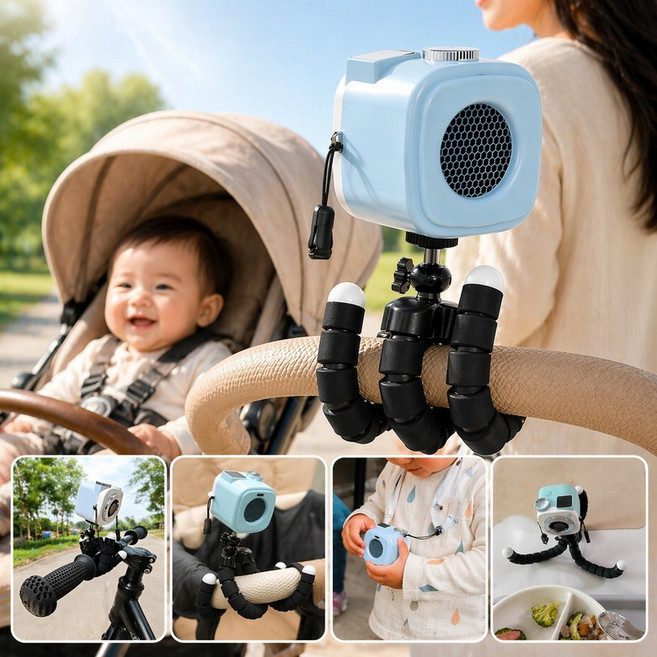 유모차용 가벼운 미니 선풍기 유모차 휴대용 문어발 거치대 유모차선풍기 저소음 아기 이유식, 1, 민트 그린(거치대/목걸이포함)