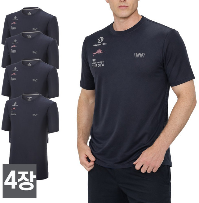 워킹맨 아울렛 4세트 시원한 라운드 반팔 티셔츠 스포츠웨어 작업복 운동복 빅사이즈 일상복 A308