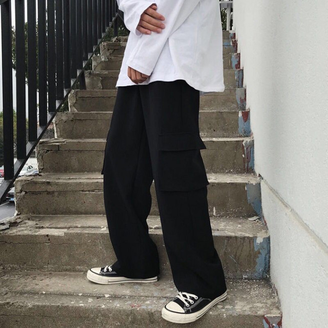 韓版日系工裝褲 寬鬆直筒老爹褲 百搭墜感闊腿拖地褲