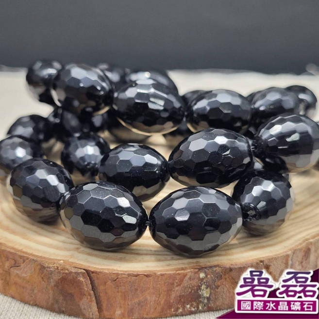 碞磊國際 黑瑪瑙 橄欖型 鑽切 手串 驅邪避凶 男士手圍, 1個