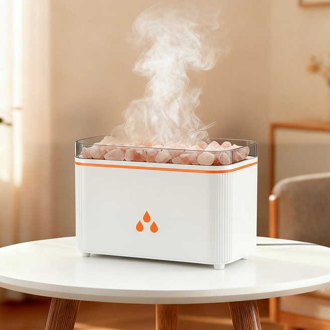 THOUSTA 벽난로식 무드등 무소음 미니 가정용 탁상용 초음파 가습기, 화이트, X02-3