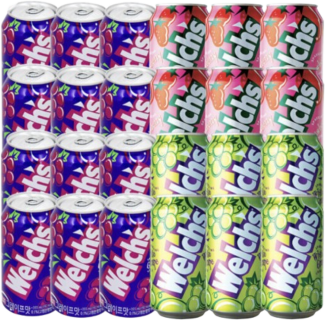 제트스카이 농심 웰치스 포도 355ml 6캔 + 웰치스 청포도 355ml 6캔+ 웰치스 딸기 355ml 6캔, 24개