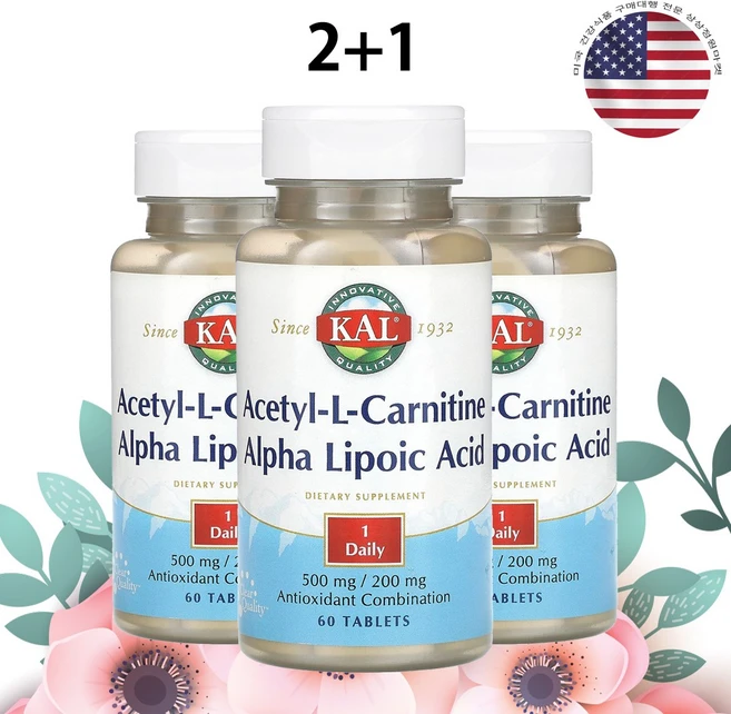 칼 KAL 아세틸 카르니틴 알파리포산 600mg 60정 x 3병 - 쿠팡