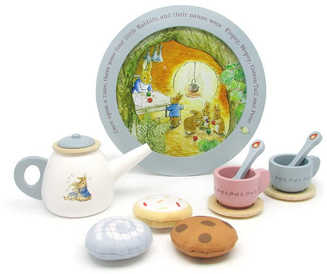 Kids Preferred Beatrix 포터 피터 래빗 나무 차 세트 역할 놀이용 11피스 234793, KIDS PREFERRED Beatrix 포터 피터 래, 1개