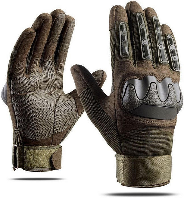 美軍戰術半指手套 射擊勤務特勤保全重機戶外騎行硬殼格鬥手套, 護甲（全指觸屏）-綠色,M