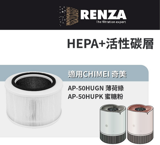 適用 CHIMEI 奇美 AP-50HUGN AP-50HUPK 淨花心智能淨化清淨機 HEPA 活性碳濾網 濾芯, 1個, F50HPH13