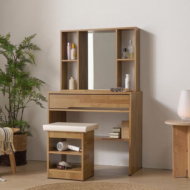 공간사이 루시 800 수납 화장대+의자 세트, 멀바우 hc1014