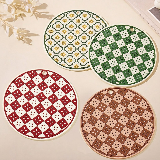 드리숲 체스판 냄비받침 북유럽 감성 체크냄비받침, 2개, 올리브