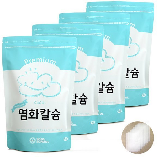 제습제 리필용 구슬타입 프리미엄 염화칼슘 +방수투습지, 4개, 1kg