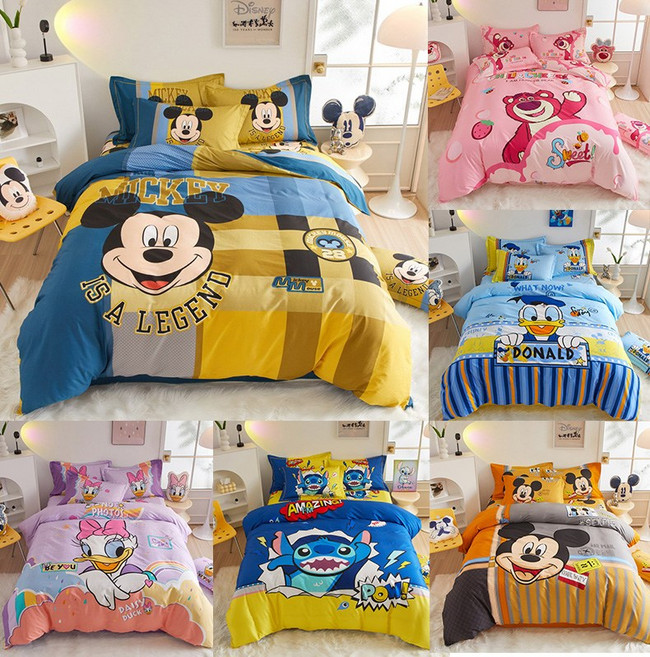 디즈니 캐릭터 랏소 미키 도널드 침대커버 이불커버 베개커버 침구커버 3종세트, D
