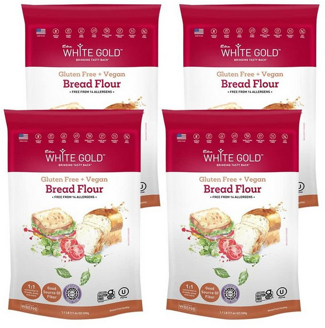Etra White Gold 글루텐 프리 빵용 밀가루 혼합물 4팩, 4개, 500g