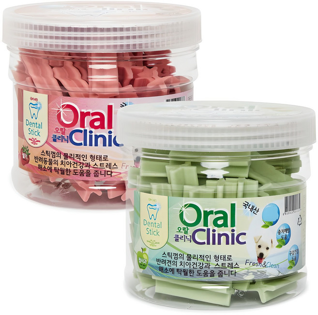 강아지 오랄클리닉 덴탈껌, 딸기 + 청사과, 300g, 1세트