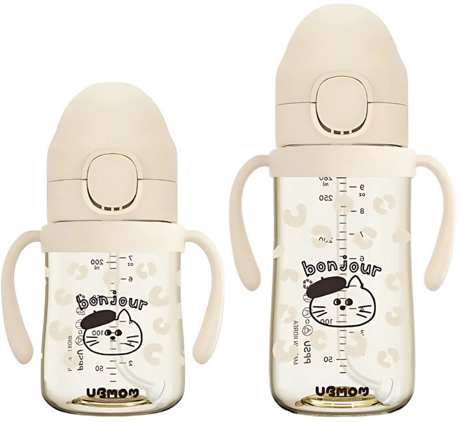 桃園小太陽 UBMOM 2025限定款 渡假狗狗 PPSU 吸管杯 學習杯 練習杯 渣渣不回流, 奶油色 畫家貓咪, 1個, 200ml