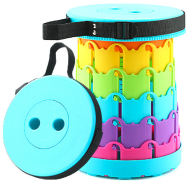 라온플렉스 휴대용 접이식 자바라 의자 높이조절 캠핑 스툴 아코디언 폴딩 체어 간이 대기, 미니 레인보우 하늘, 1개