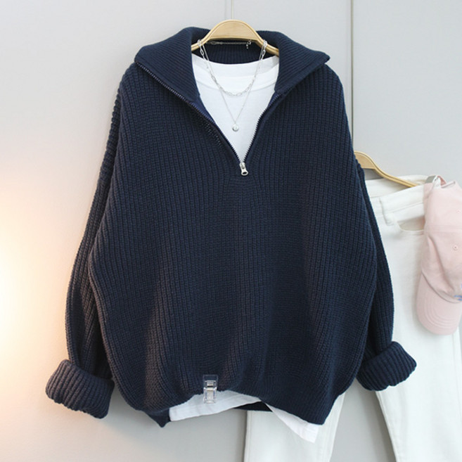 여성용 빅사이즈 오버핏 데일리룩 긴팔 니트 하이넥 루즈핏 체형커버 스타일리쉬