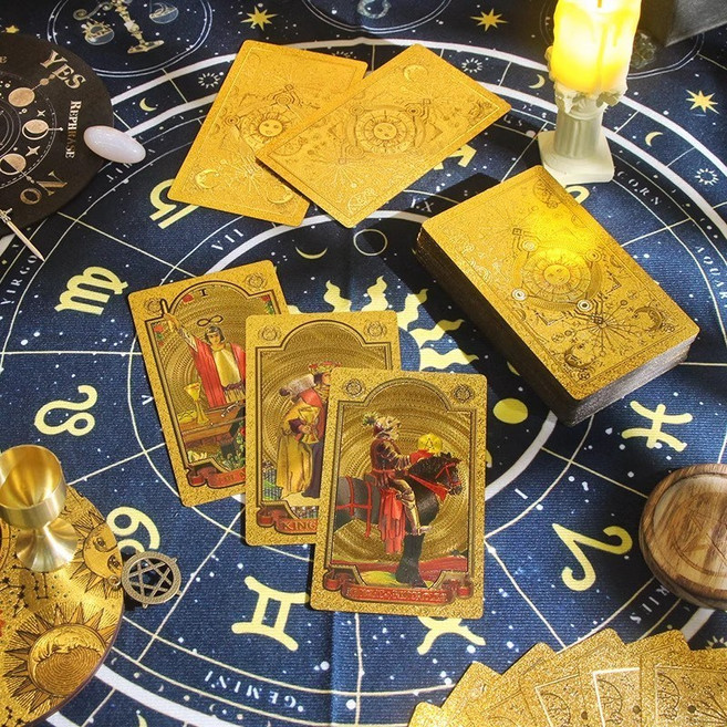 YAPOGI 럭셔리 금박 디자인 박스 세트 타로카드, 금태양 스타일, 1개