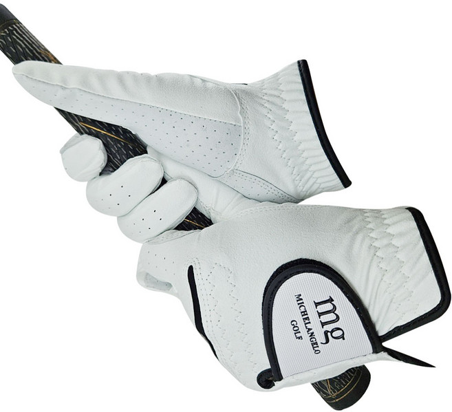 양손 골프장갑 미켈란젤로 남성용 양손 반양피 골프장갑 양손1켤레 골프/파크골프/테니스 외 각종 스포츠용 장갑, 화이트, 1세트