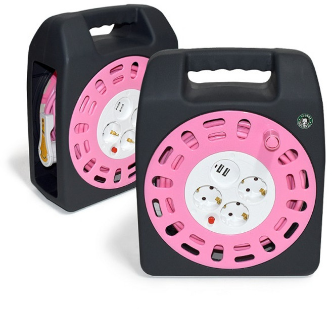 [midasm]3구 코드릴 러그박스 (그레이.핑크) USB 1.5SQ 캠핑릴선 20M V2, 단일옵션, 1개