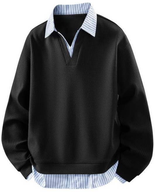 남성 카라 맨투맨 봄가을 루즈핏 와플지 레이어드 긴팔 데일리 캐주얼룩