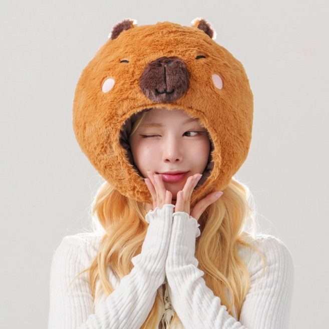 말랑마쥬 인생네컷 동물 캐릭터 모자 할로윈 파티 소품, 1개, 카피바라