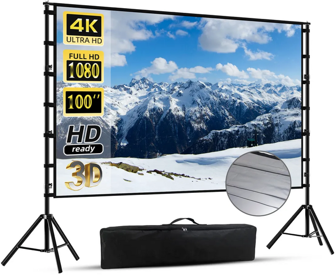 VEIDADZ 4K ALR 실외용 빔프로젝터 스크린 광시야각 듀얼 삼각대+가방 포함, 120형