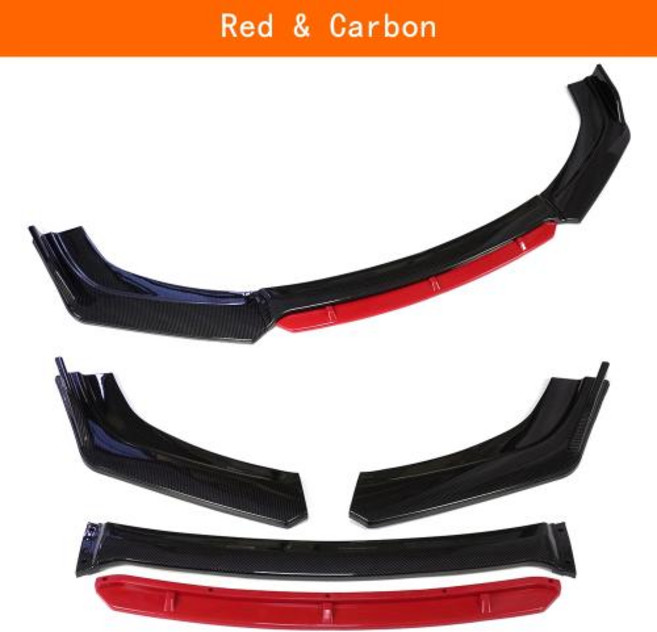 자동차 스포일러 범용 앞 범퍼 립 바디 키트 스플리터 디퓨저 레드 화이트 탄소 섬유 카, Red Carbon, 1개