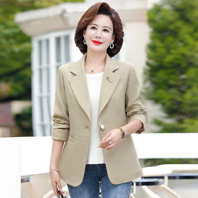 여성 정장 자켓 기질의 우아한 정장 상의 봄가을 캐주얼 중년 엄마 코트 오피스룩 아우터 WMY