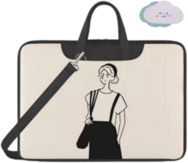 큐앤캐롯 귀여운 노트북 가방 캐릭터 방수 파우치, 시크우먼, 14-15인치, 1개