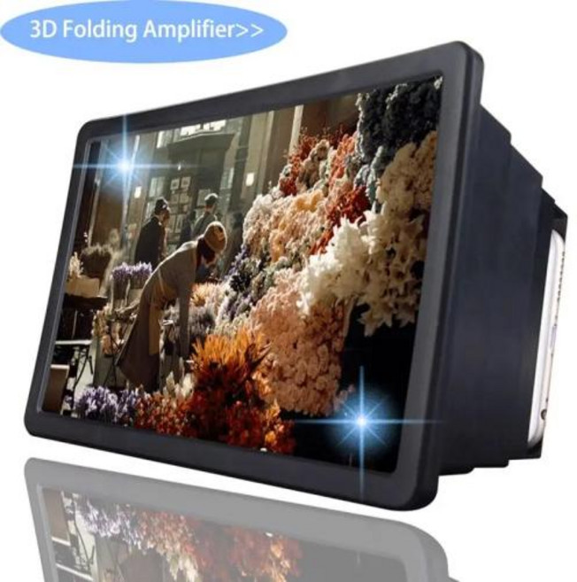 휴대용 스마트폰 확대스트린 증폭기 휴대폰 스크린 확대경 범용 3D 확대기 확대 비디오 앰프 프로젝터 브래킷 데스크탑 거치대 스탠드, 1)Black