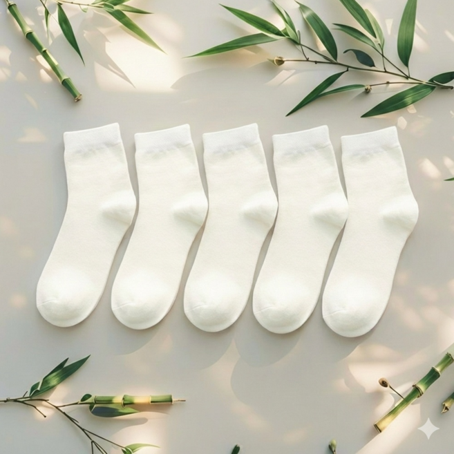 발숲 여성용 여름 양말 대나무 섬유 화이트 5켤레