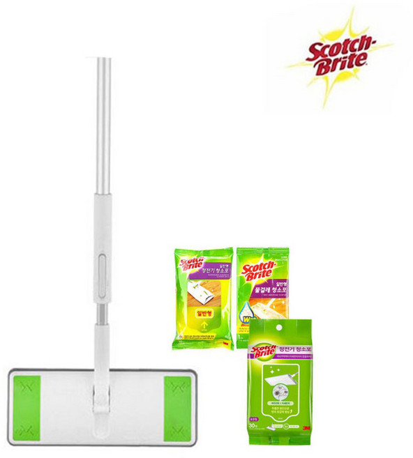 3M 스카치브라이트 길이조절 표준형 올터치 막대걸레 정전기 40매 물걸레 청소포 1매, 1개